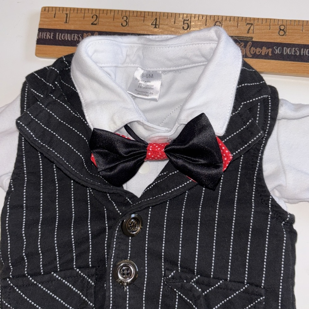 Baby Tux Baby Pinstripes Set 3-6 Month outfit Black and White Baby Tuxedo - Picture 12 of 16